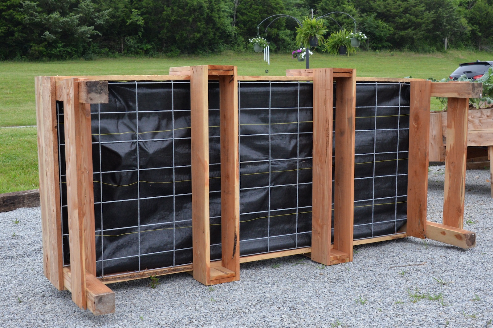 Bottom view showing galvanized steel grid and soil cloth.